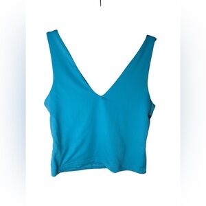 Lovepoem by Block V-Neck Crop Tank Top Blue Sleeveless Stretch Womens Size Small